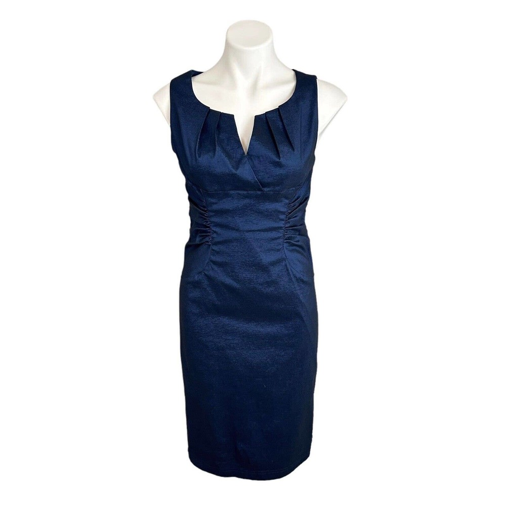 Adrianna Papell Sheath Dress Blue Sheen Evening Career Formal Size 10